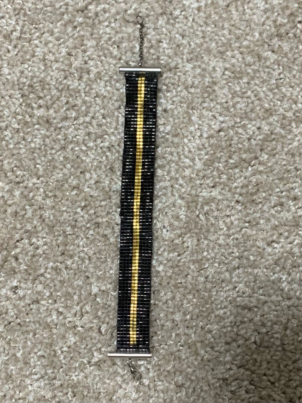 Men's Beaded Bracelet - Black with Yellow Stripe